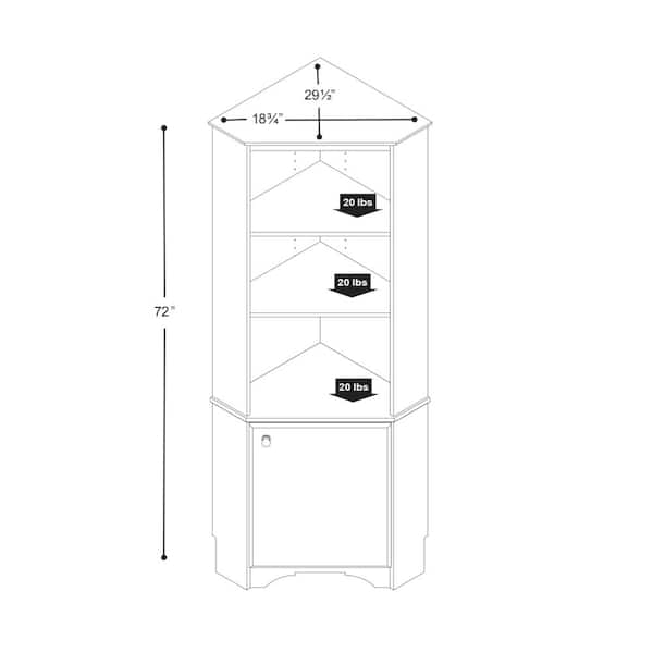 Prepac Elite Tall 1-Door Corner Storage Cabinet, White