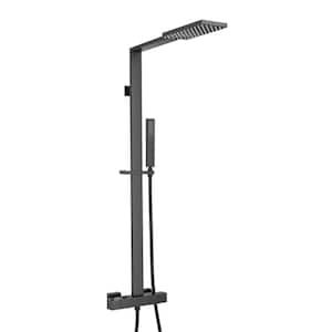 9.65 in. Anti Scald Wall Mount Shower System Set with Rectangle Head and Handheld Shower in Matte Black