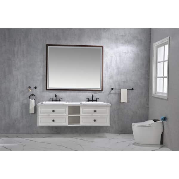 Brown 60.00 in. W x 48.00 in. H LED Modern Rectangle Aluminium Framed Wall Mirror