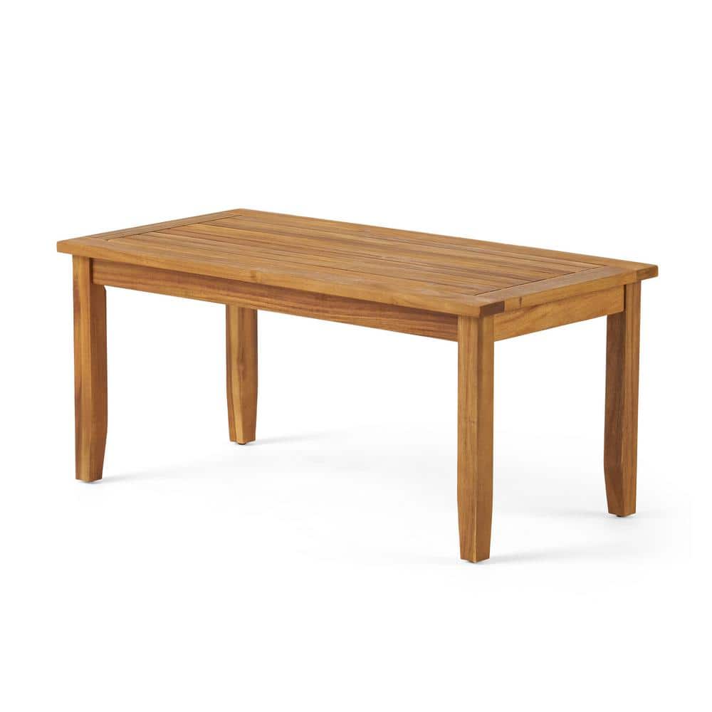 Acacia Wood Loveseat and Coffee Table Set with Blue Cushions