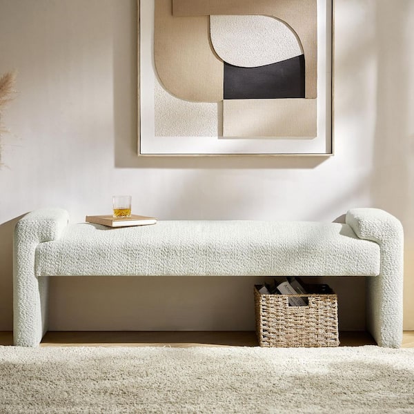 JAYDEN CREATION Johannes Ivory Transitional Upholstered Boucle 58.5 in Bedroom Bench with Foot Pads