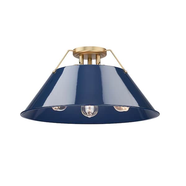 Orwell 18.75 in. 3-Light Brushed Champagne Bronze and Matte Navy Flush Mount