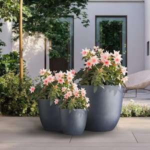 10" x 14" x 18" Dia Granite Gray Extra Large Tall Round Concrete Plant Pot/Planter for Indoor and Outdoor Set of 3
