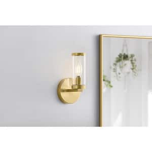 Loveland 1-Light Brass Indoor Wall Sconce Light Fixture with Clear Glass Shade