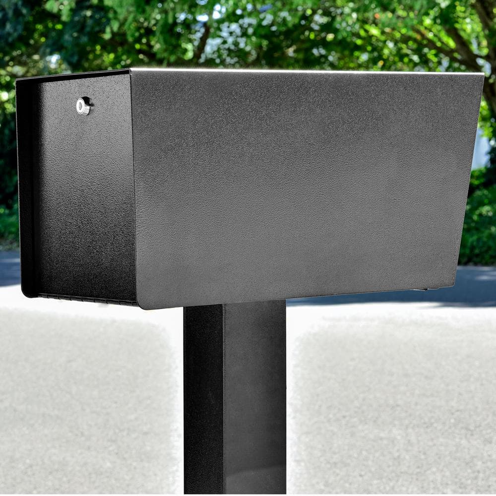Black Steel Lockable Post Mounted Mailbox with Dual Access