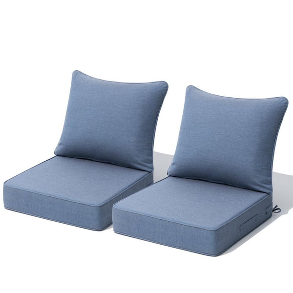 2-Piece Sunbrella Outdoor Couch Cushion Set in Blue 24 in. x 24 in. Fade-Resistant Patio Deep Seat Cushion with Straps