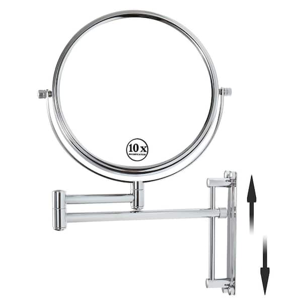 Unbranded 8 in. W x 8 in. H Round Framed Chrome Mirror 360° Swivel with Extension Arm Height Adjustable, 1X/10X Magnification