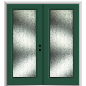Rain Glass 68 in. x 80 in. Left-Hand Inswing Hunter Green Fiberglass Prehung Front Door on 4-9/16 in. Frame