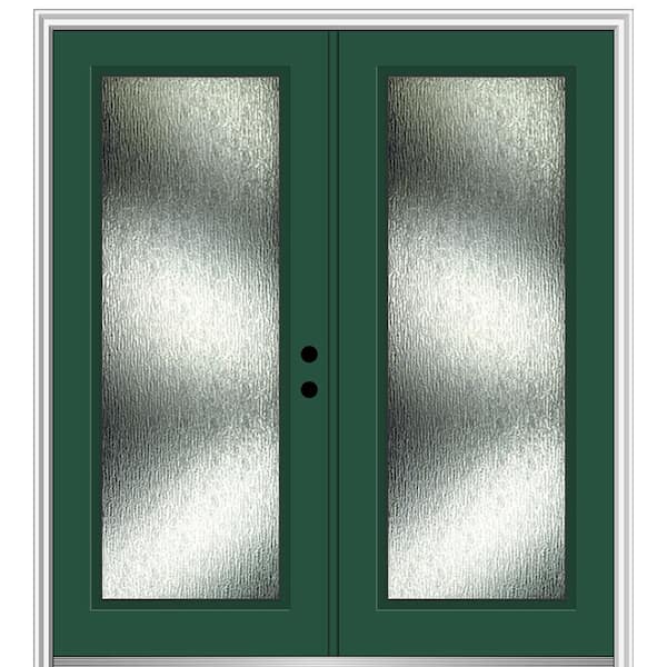 MMI DOOR Rain Glass 68 in. x 80 in. Left-Hand Inswing Hunter Green Fiberglass Prehung Front Door on 4-9/16 in. Frame