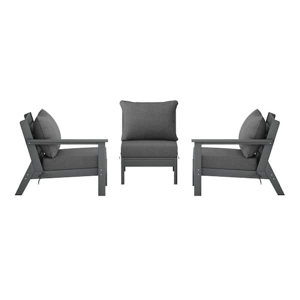 WESTIN OUTDOOR Birchwood Gray Arrangeable 3-Piece HDPE Deep Seating Outdoor Patio Conversation Sofa Arm Chair Set w/ Gray Cushions