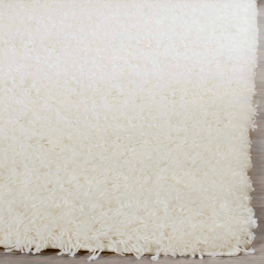 Plush White Synthetic 27'' Hand-Knotted Shag Runner Rug