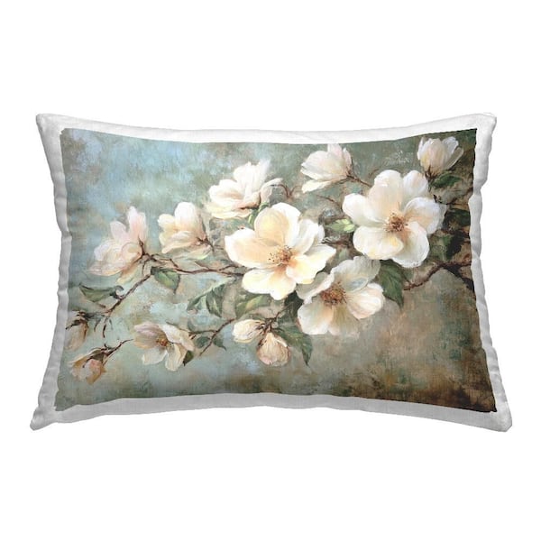 Stupell Industries In Bloom Flower Branch Grey Floral Polyester 14 in. X 20in. Throw Pillow