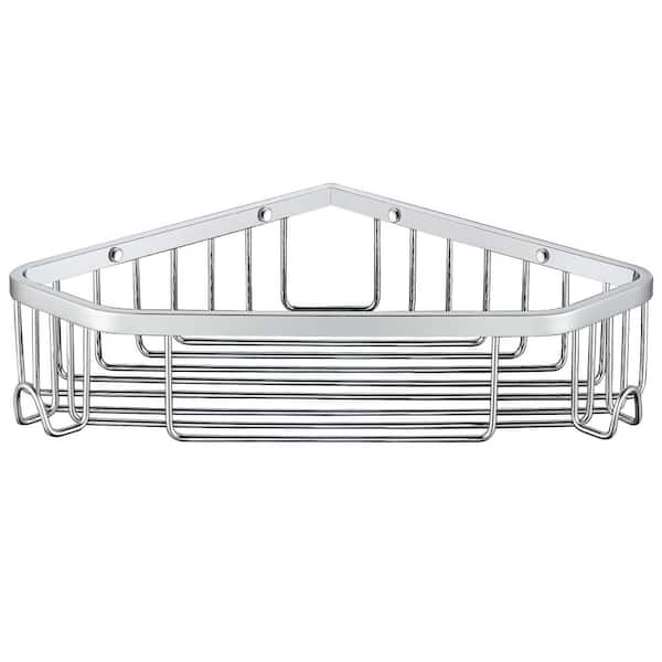 Wall Mounted Corner Shower Caddy Shower Basket with 2 Hooks in Stainless Steel Polished Chrome