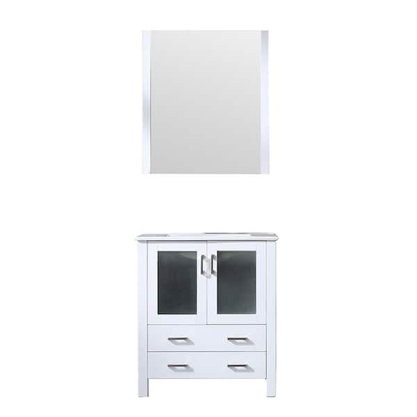 Volez 30 in W x 18 in D White Bath Vanity, Integrated Ceramic Top and 28 in Mirror