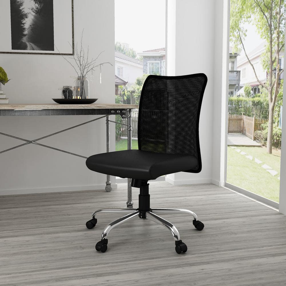 Black Mesh and Vinyl Swivel Task Chair with Chrome Base