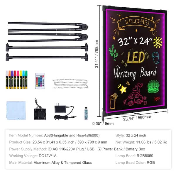Bunpeony LED Message Writing Board, 32x24 in. Large Light Up Sign