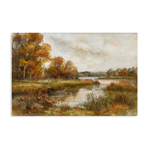 Fall Scenic River Boat by LSR Design Studio Unframed Nature Graphic Art Print 16 in. x 24 in.