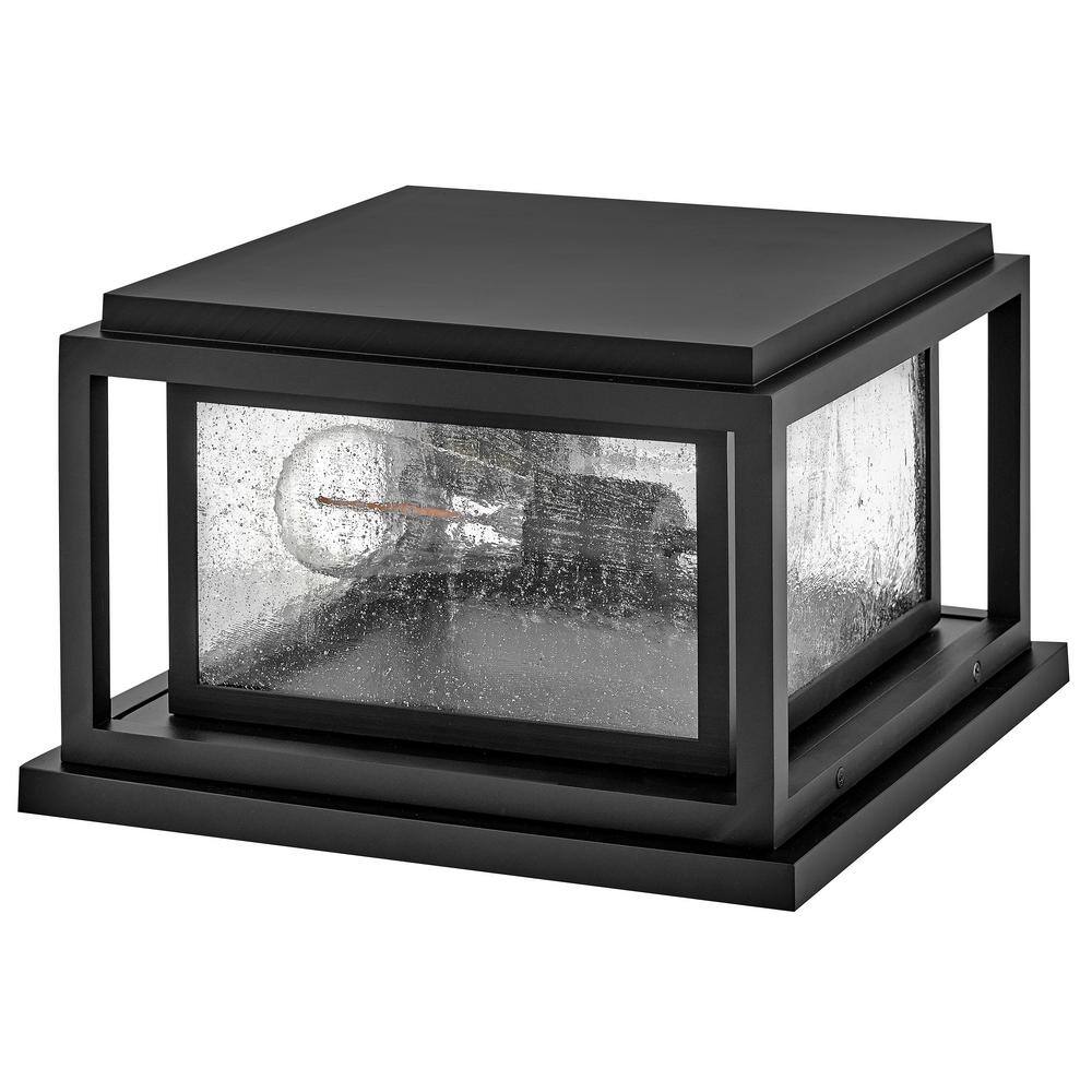 Black Outdoor Pier Mount Lantern with Clear Seedy Glass