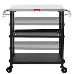 34 in. Rolling 3-tier Adjustable Outdoor Grill Cart Food Prep Table