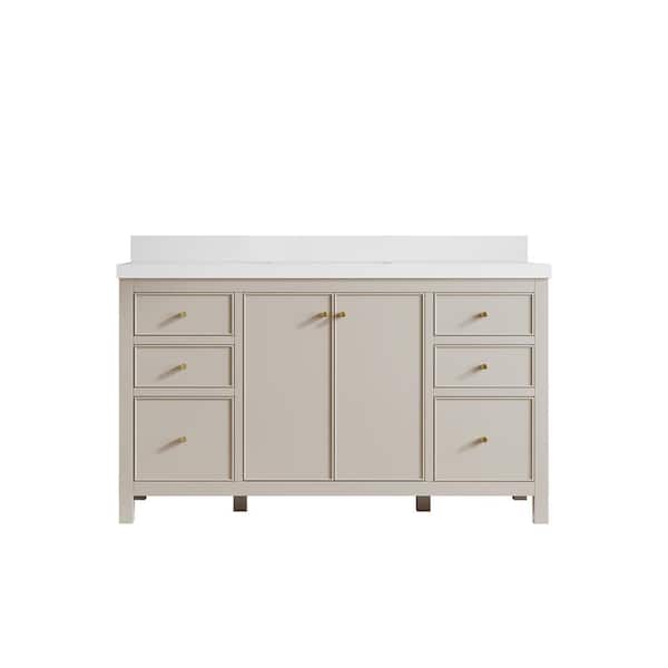 Willow Collections Chicago 60 in. Single Sink Freestanding Fine Grain Bath Vanity with White Qt. Top Unassembled