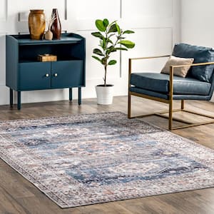 Drina Machine Washable Distressed Blue 4 ft. x 6 ft. Area Rug