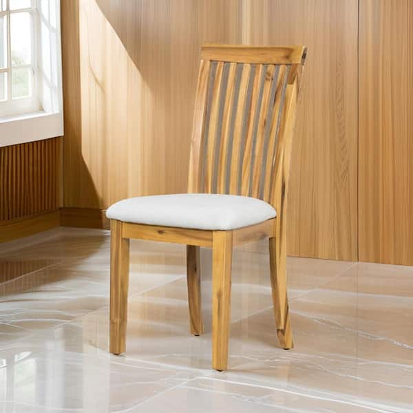 Benjara Gray and Brown Linen Side Chair with Strong Slatted Backrests(Set of 2)