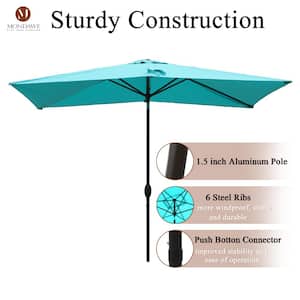 10 ft. Rectangular Aluminum Market Patio Umbrella Outdoor Umbrella in Light Blue with Crank and Tilt