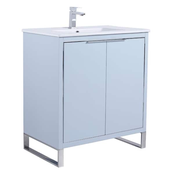 FINE FIXTURES Opulence 30 in. W x 18 in. D x 33.5 in H. Bath Vanity in Pastel Blue with White Ceramic single sink Top