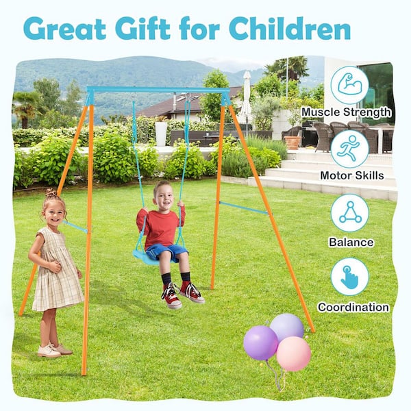 Gymax Toddler Swing Heavy Duty Metal Swing Set w/ A Frame