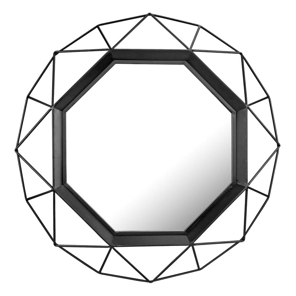 28" Black Geometric Metal Frame Octagon Wall Mirror