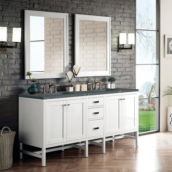 James Martin Vanities Addison 72.0 in. W x 23.5 in. D x 35.5 in. H Double Bath Vanity in Glossy White with Parisien Bleu Quartz Top