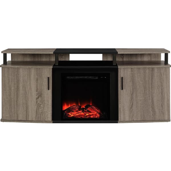 Ameriwood Windsor 70 in. Weathered Oak TV Console with Fireplace