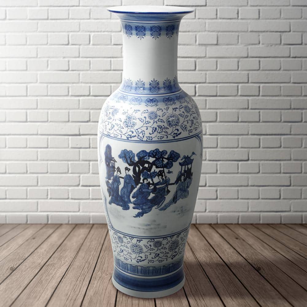 Red Lantern Oriental Furniture 36 in. Ladies Blue and White