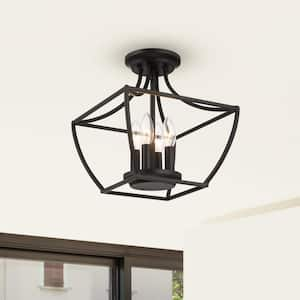 Wethersfield 11 in. 4-Light Matte Black Square Cage Semi-Flush Mount Ceiling Light