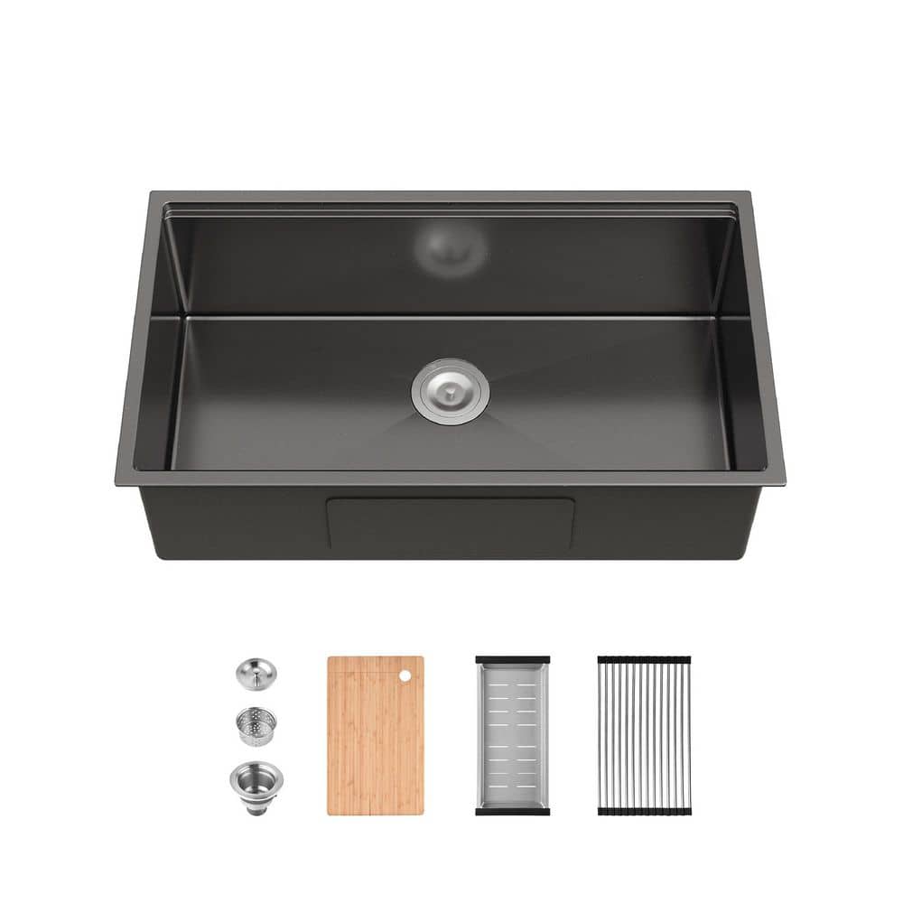 33 in. Undermount Single Bowl 20 Gauge Black Stainless Steel Kitchen Sink with Workstation price history on PriceWatchPro