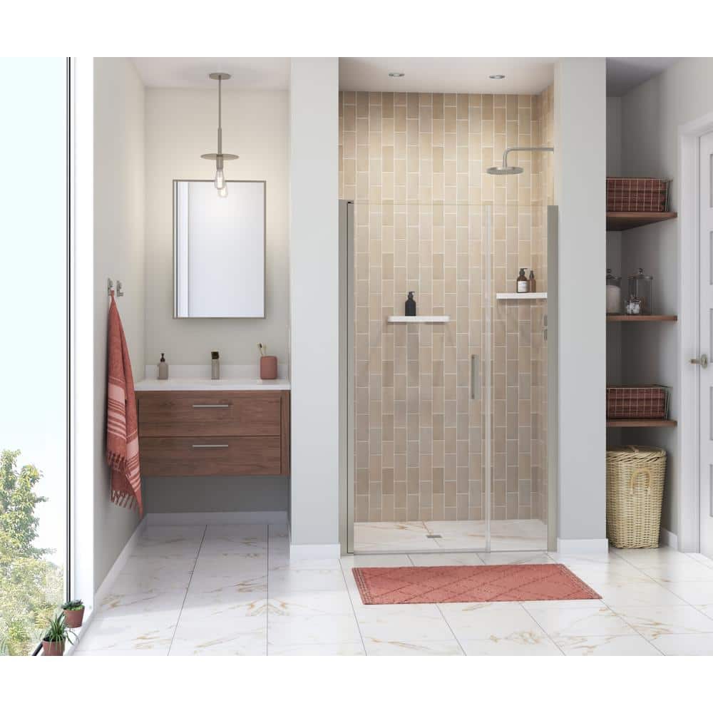 Manhattan 43 in. to 45 in. W x 68 in. H Pivot Frameless Shower Door with Clear Glass in Brushed Nickel price history on PriceWatchPro