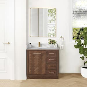 Jakarta 36 in. W. x 22 in. D x 33.9 in. H Single Bath Vanity in Aged Dark Brown Oak with Silk White Quartz Stone Top