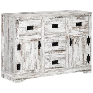 White Industrial Kitchen Sideboard, Buffet Cabinet with Five Drawers, Two Door Cabinets, Adjustable Shelf