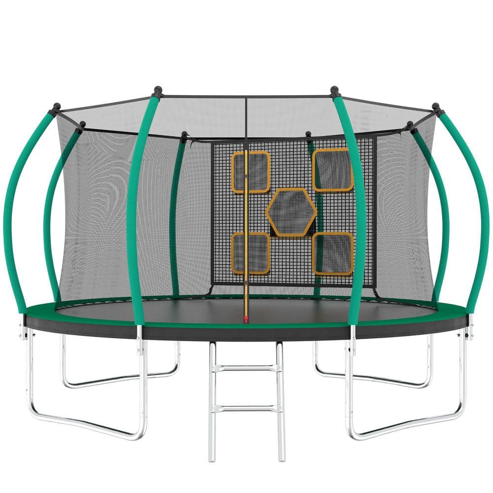 14 ft. Green Outdoor Recreational Trampoline with Enclosure and Ladder