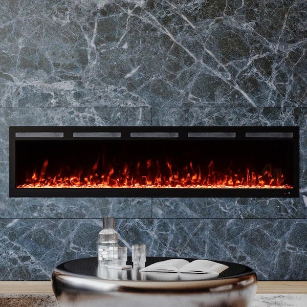 Vibrance 72 in. Wall Mount Smart Electric Fireplace in Black with Crystal Ember Bed & Multi-Color Flame-Wi-Fi and Remote