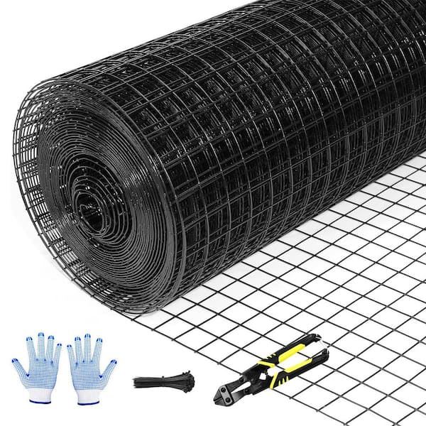 48 in. x 50 ft. Black Mesh Chicken Wire Fence, 19 Gauge Vinyl Coated, Poultry Netting for Rabbit Duck Chicken
