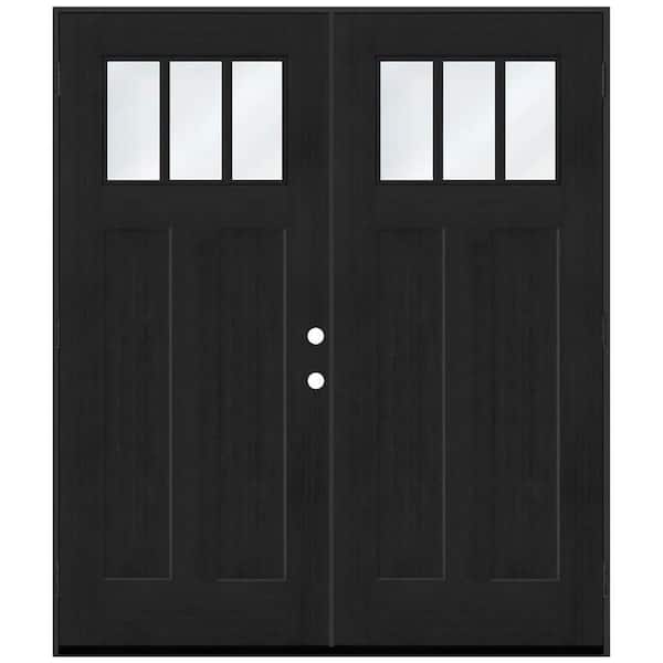 Regency 72 in. x 80 in. 1/4 TopL 3SDL Clear Glass LHOS Onyx Fir Fiberglass Double Prehung Front Door with 4-9/16 Jamb