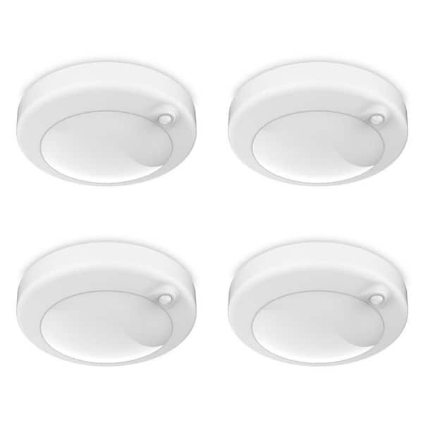 7.5 in. Battery Operated LED White 25-WH Rechargeable w/Remote Control 4000K Cool White Ceiling Fixture Light (4-Pack)
