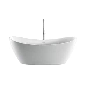 Nyx 72 in. Acrylic Double Slipper Flatbottom Non-Whirlpool Bathtub in White with Integral Drain in Matte Black