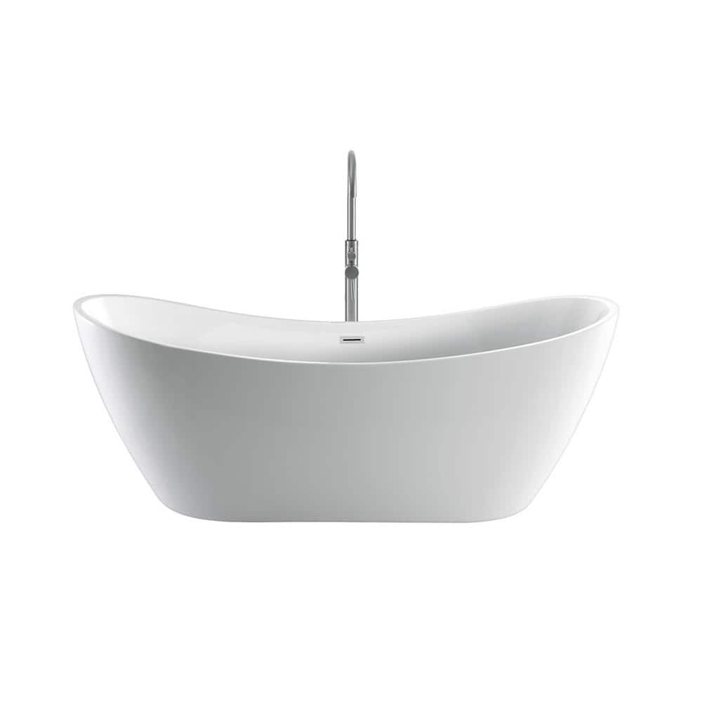 Nyx 72 in. Acrylic Double Slipper Flatbottom Non-Whirlpool Bathtub in White with Integral Drain in Polished Brass price history on PriceWatchPro