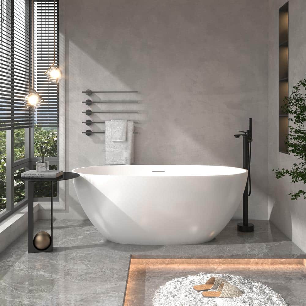 59.45 in. x 29.33 in. Soaking Bathtub Solid Surface Stone Bathtub with Center Drain in Matte White price history on PriceWatchPro