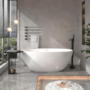 59.45 in. x 29.33 in. Soaking Bathtub Solid Surface Stone Bathtub with Center Drain in Matte White
