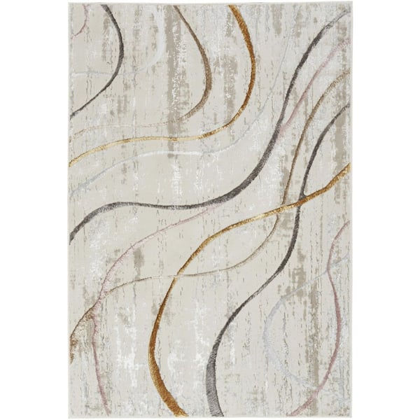 5 ft. x 7 ft. Ivory Black and Brown Abstract Non Skid Area Rug