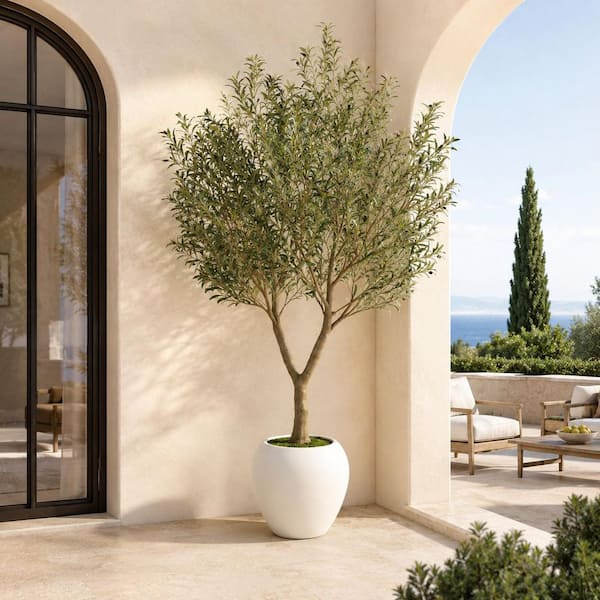 DR.Planzen 8 ft. Artificial Olive Tree with Large White Planter