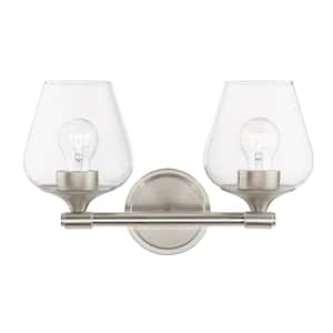 Hillbrook 15 in. 2-Light Brushed Nickel Vanity Light with Clear Glass